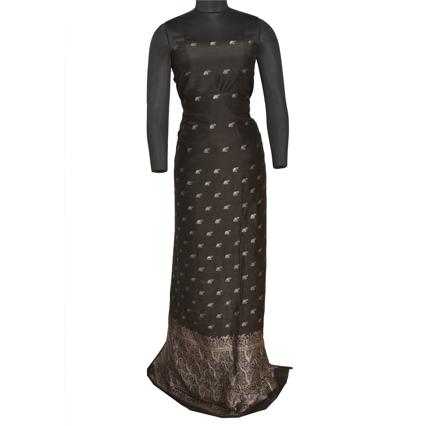 Sanskriti Vintage Black Sarees Pure Silk Woven Brocade/Banarasi Sari Sustainable Fabric