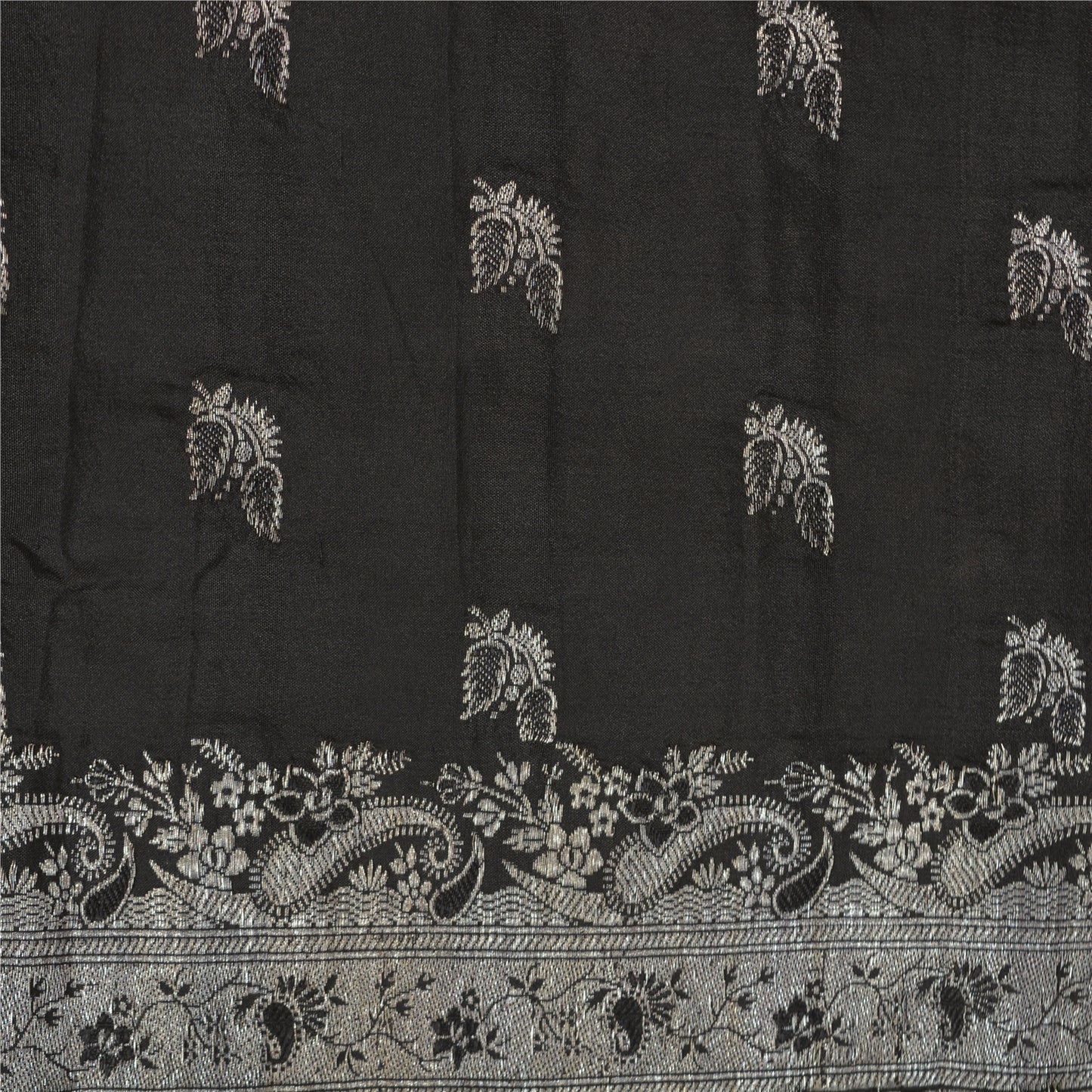 Sanskriti Vintage Black Sarees Pure Silk Woven Brocade/Banarasi Sari Sustainable Fabric