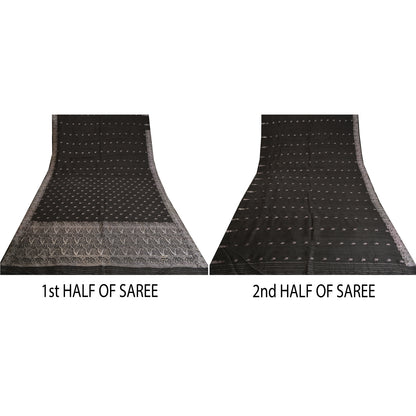 Sanskriti Vintage Black Sarees Pure Silk Woven Brocade/Banarasi Sari Sustainable Fabric