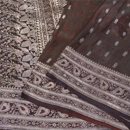 Sanskriti Vintage Brown Sarees Pure Satin Woven Brocade/Banarasi Sari Sustainable Fabric