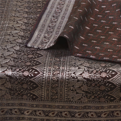 Sanskriti Vintage Brown Sarees Pure Satin Woven Brocade/Banarasi Sari Sustainable Fabric