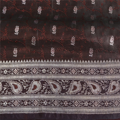 Sanskriti Vintage Brown Sarees Pure Satin Woven Brocade/Banarasi Sari Sustainable Fabric