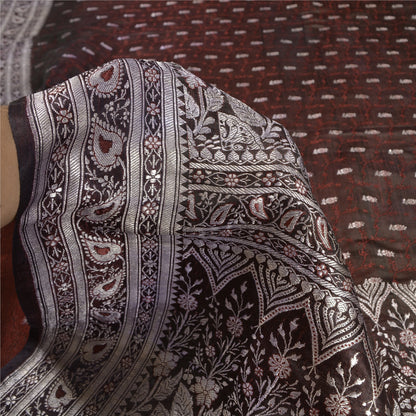 Sanskriti Vintage Brown Sarees Pure Satin Woven Brocade/Banarasi Sari Sustainable Fabric