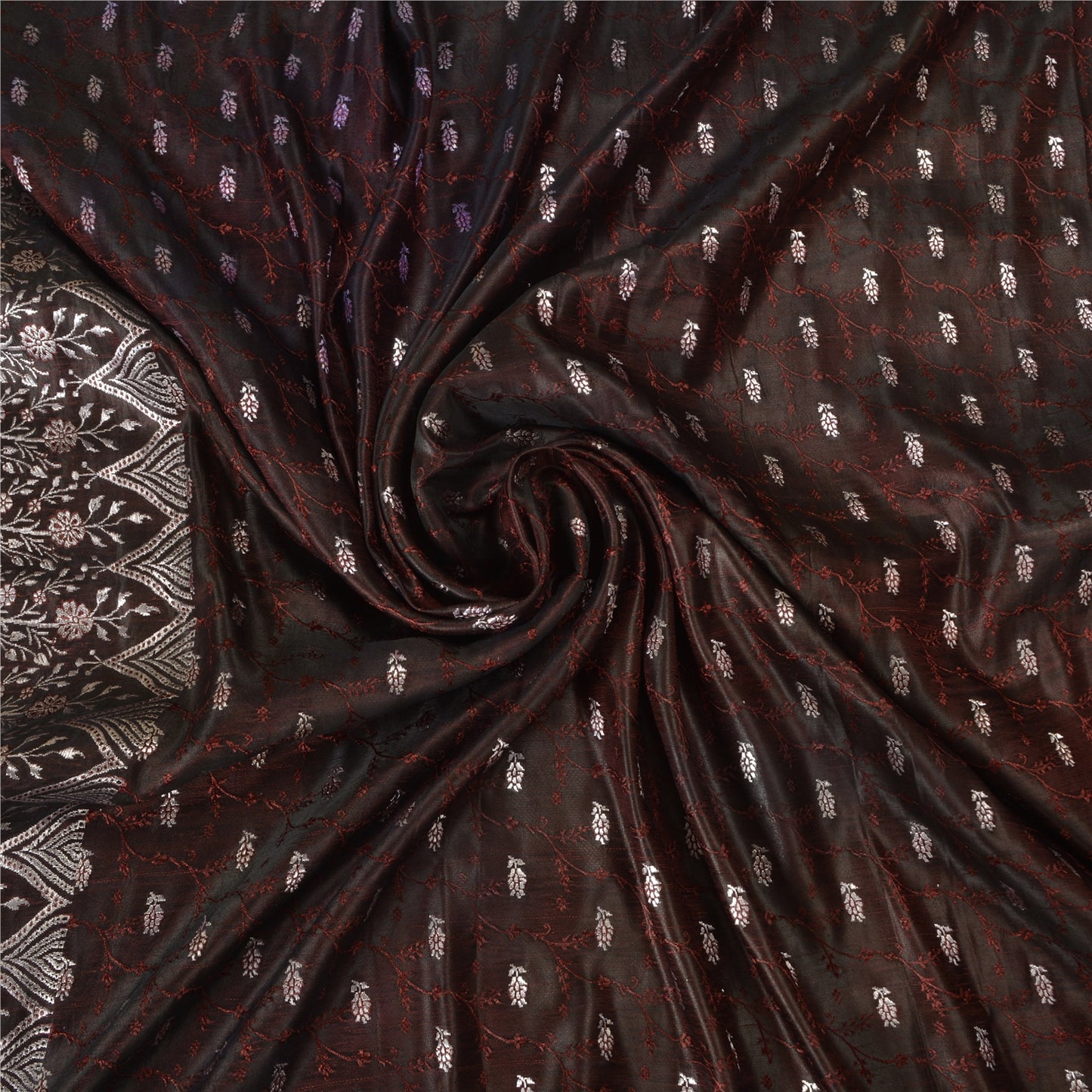 Sanskriti Vintage Brown Sarees Pure Satin Woven Brocade/Banarasi Sari Sustainable Fabric