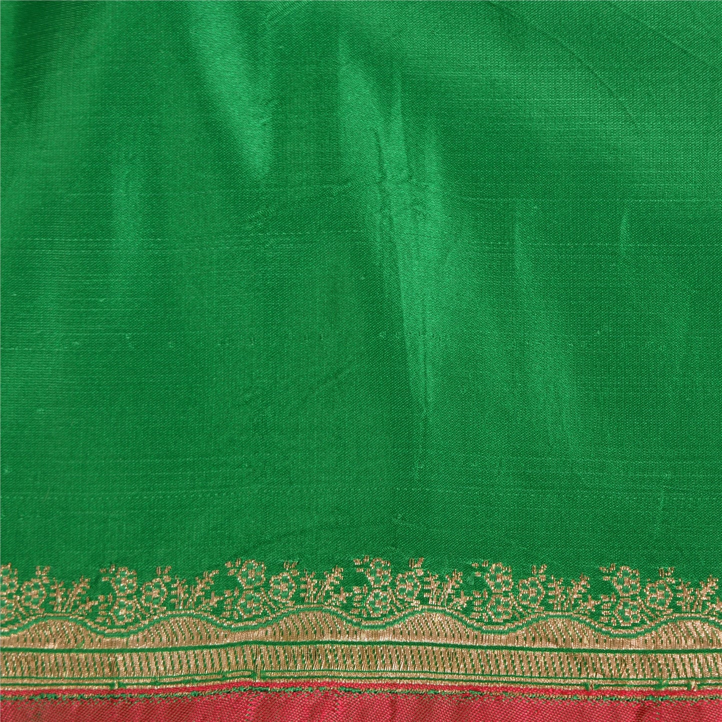 Sanskriti Vintage Green Sarees Pure Satin Woven Brocade/Banarasi Sari Sustainable Fabric