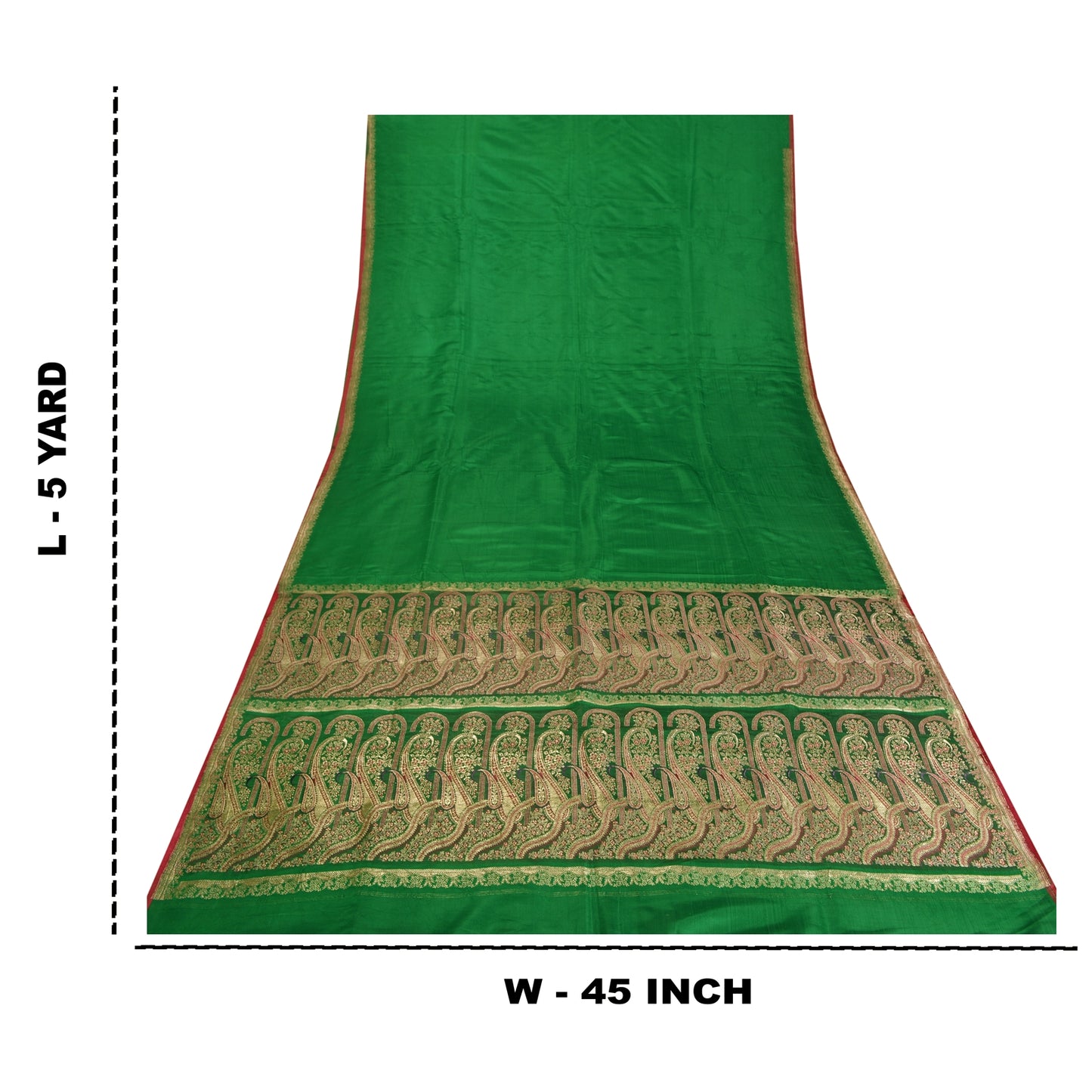 Sanskriti Vintage Green Sarees Pure Satin Woven Brocade/Banarasi Sari Sustainable Fabric