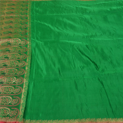 Sanskriti Vintage Green Sarees Pure Satin Woven Brocade/Banarasi Sari Sustainable Fabric