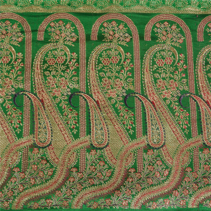 Sanskriti Vintage Green Sarees Pure Satin Woven Brocade/Banarasi Sari Sustainable Fabric
