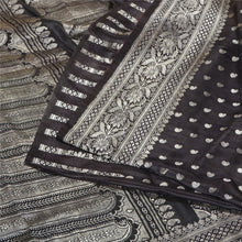 Load image into Gallery viewer, Sanskriti Vintage Dark Brown Sarees Pure Satin Silk Brocade/Banarasi Sari Fabric
