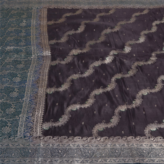 Sanskriti Vintage Green Sarees Pure Satin Silk Brocade/Banarasi Zari Sari Sustainable Fabric