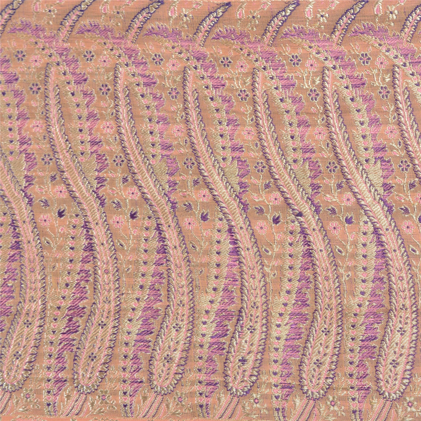 Sanskriti Vintage Peach/Pink Sarees Pure Satin Silk Brocade/Banarasi Sari Sustainable Fabric