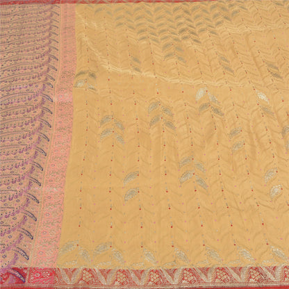 Sanskriti Vintage Peach/Pink Sarees Pure Satin Silk Brocade/Banarasi Sari Sustainable Fabric