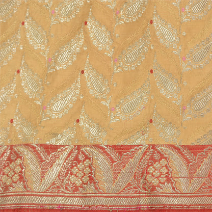 Sanskriti Vintage Peach/Pink Sarees Pure Satin Silk Brocade/Banarasi Sari Sustainable Fabric