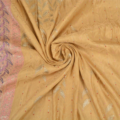 Sanskriti Vintage Peach/Pink Sarees Pure Satin Silk Brocade/Banarasi Sari Sustainable Fabric