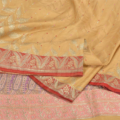 Sanskriti Vintage Peach/Pink Sarees Pure Satin Silk Brocade/Banarasi Sari Sustainable Fabric