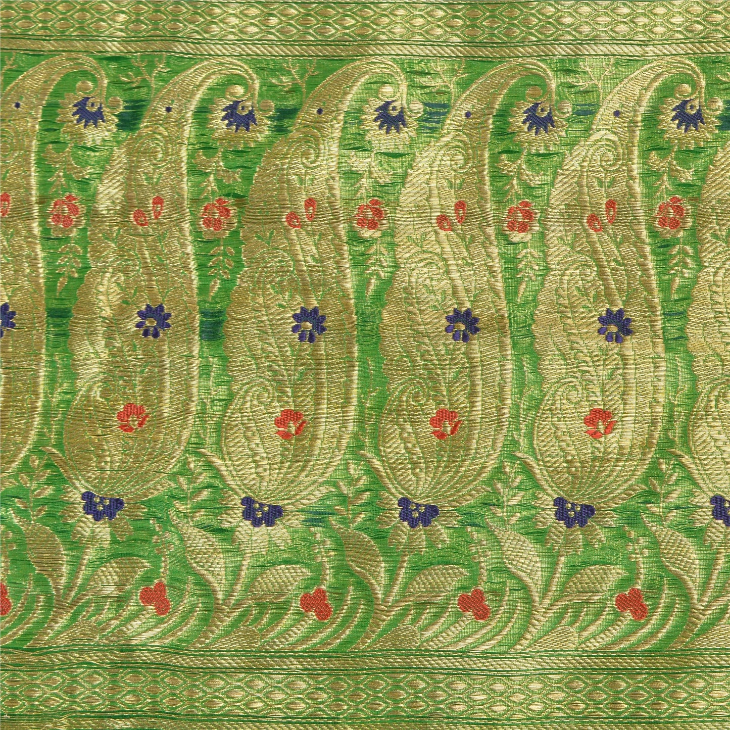Sanskriti Vintage Green Sarees Pure Silk Woven Brocade/Banarasi Zari Sari Sustainable Fabric