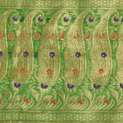 Sanskriti Vintage Green Sarees Pure Silk Woven Brocade/Banarasi Zari Sari Sustainable Fabric