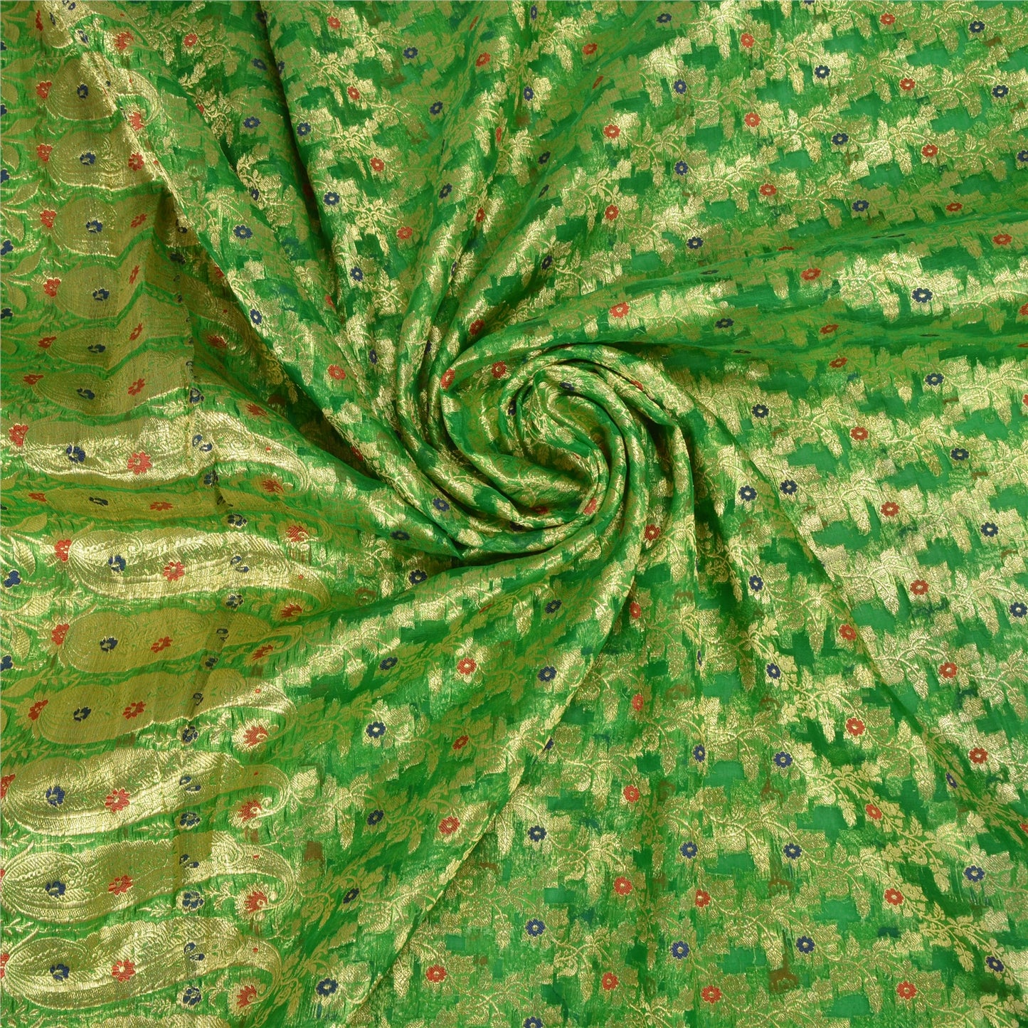 Sanskriti Vintage Green Sarees Pure Silk Woven Brocade/Banarasi Zari Sari Sustainable Fabric