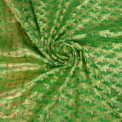 Sanskriti Vintage Green Sarees Pure Silk Woven Brocade/Banarasi Zari Sari Sustainable Fabric