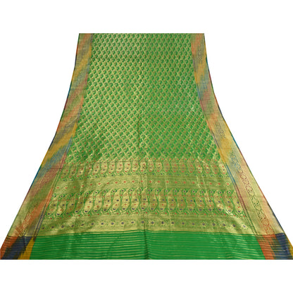 Sanskriti Vintage Green Sarees Pure Silk Woven Brocade/Banarasi Zari Sari Sustainable Fabric