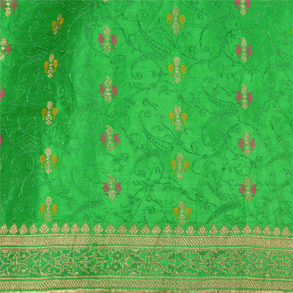 Sanskriti Vintage Green Sarees Pure Satin Silk Brocade/Banarasi Zari Sari Sustainable Fabric