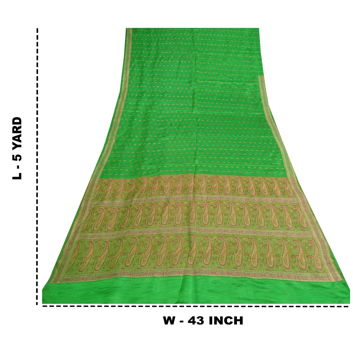 Sanskriti Vintage Green Sarees Pure Satin Silk Brocade/Banarasi Zari Sari Sustainable Fabric