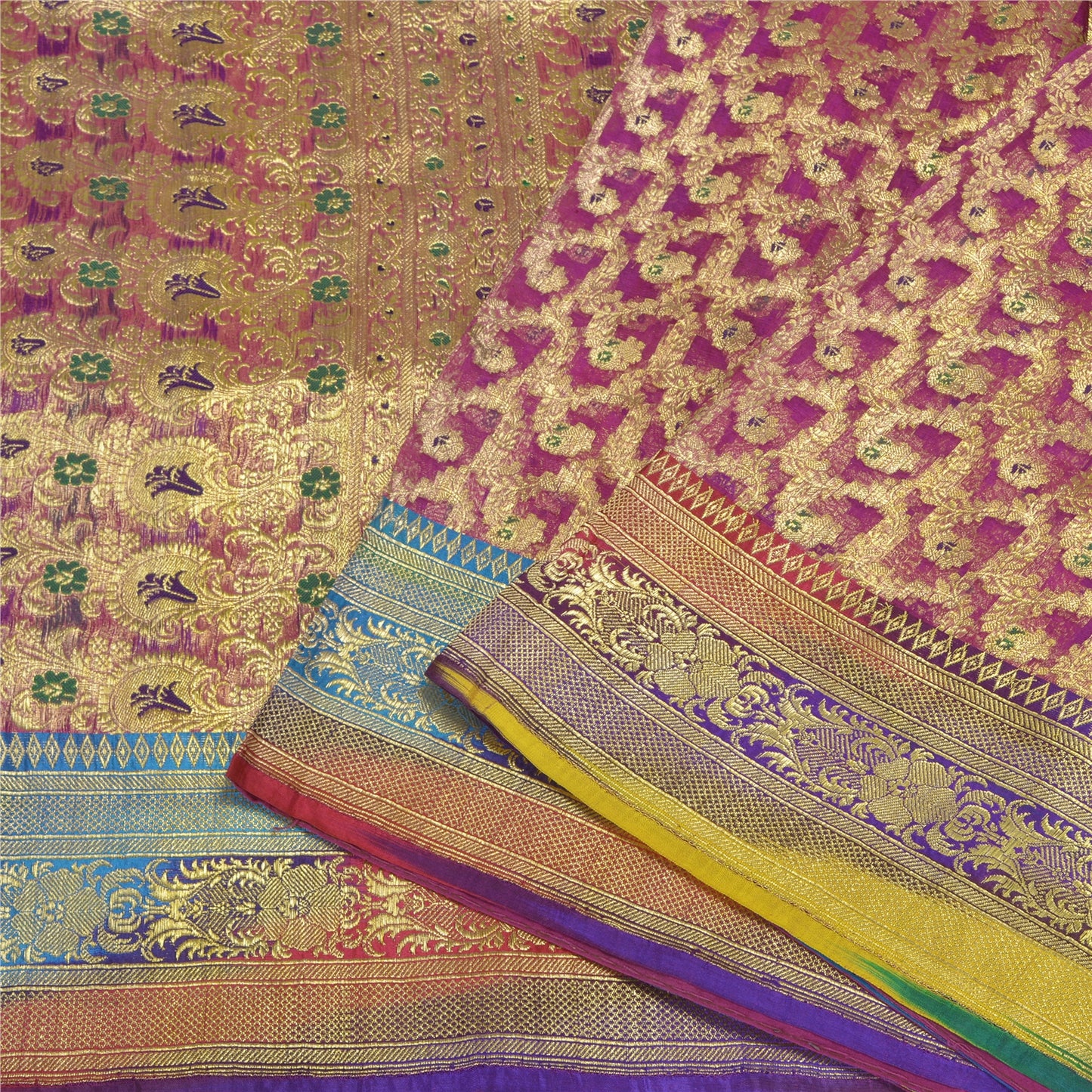 Sanskriti Vintage Pink Sarees Pure Silk Woven Brocade/Banarasi Zari Sari Sustainable Fabric