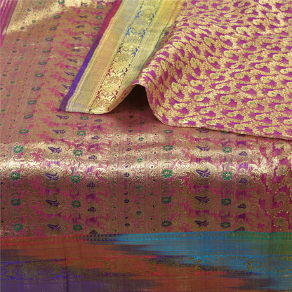 Sanskriti Vintage Pink Sarees Pure Silk Woven Brocade/Banarasi Zari Sari Sustainable Fabric