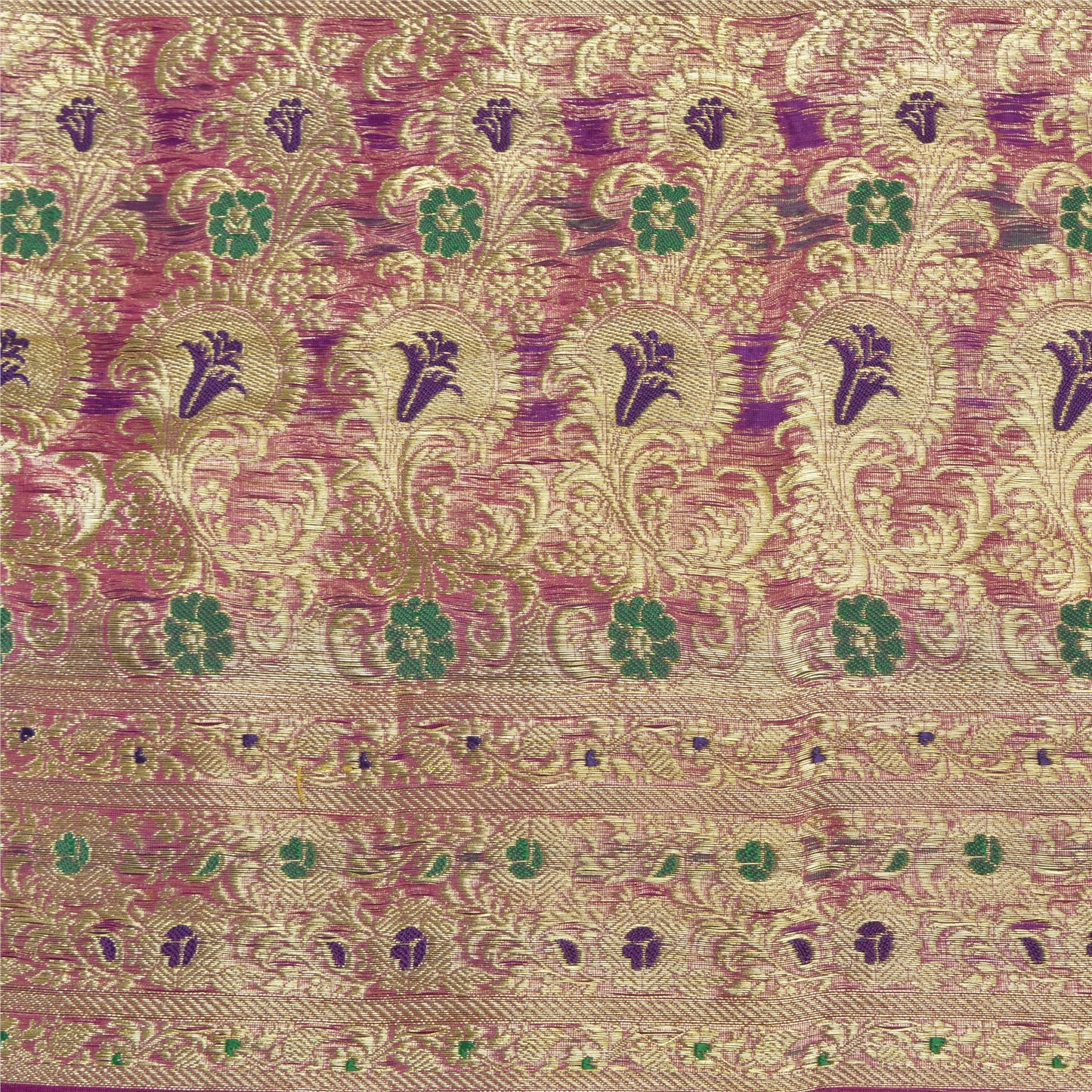 Sanskriti Vintage Pink Sarees Pure Silk Woven Brocade/Banarasi Zari Sari Sustainable Fabric