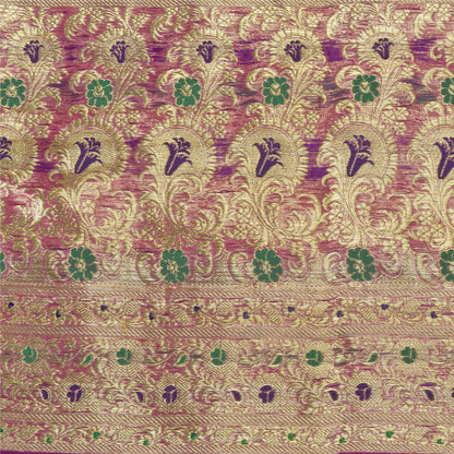 Sanskriti Vintage Pink Sarees Pure Silk Woven Brocade/Banarasi Zari Sari Sustainable Fabric
