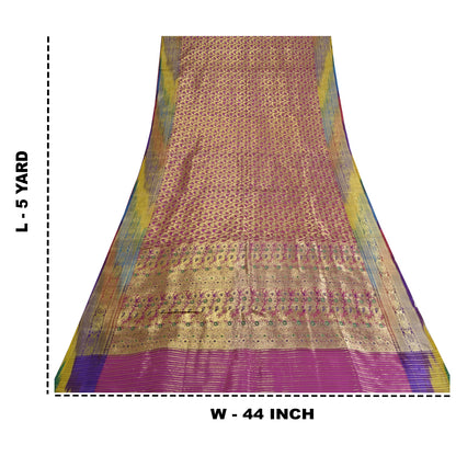 Sanskriti Vintage Pink Sarees Pure Silk Woven Brocade/Banarasi Zari Sari Sustainable Fabric
