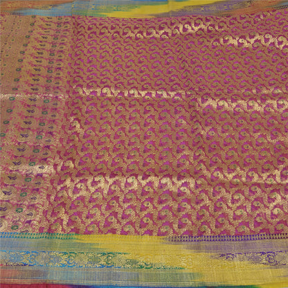 Sanskriti Vintage Pink Sarees Pure Silk Woven Brocade/Banarasi Zari Sari Sustainable Fabric