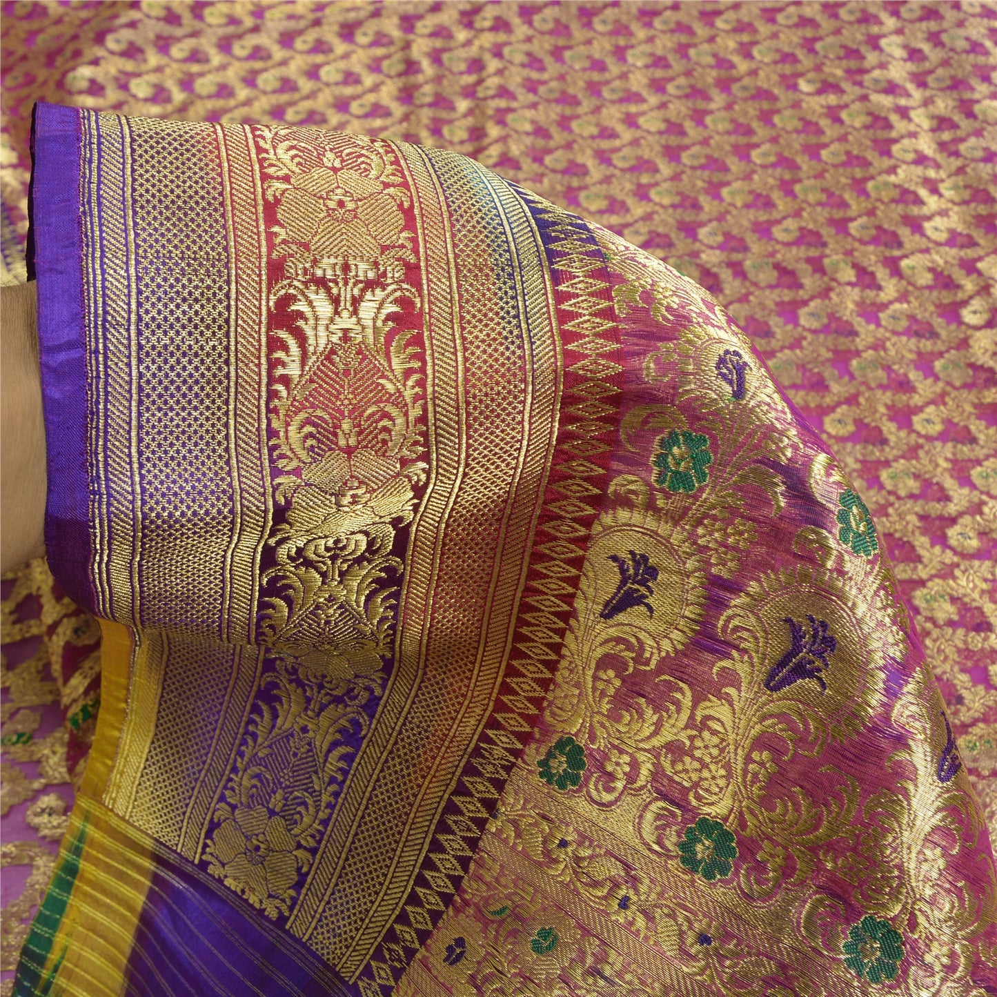 Sanskriti Vintage Pink Sarees Pure Silk Woven Brocade/Banarasi Zari Sari Sustainable Fabric