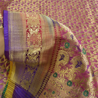 Sanskriti Vintage Pink Sarees Pure Silk Woven Brocade/Banarasi Zari Sari Sustainable Fabric