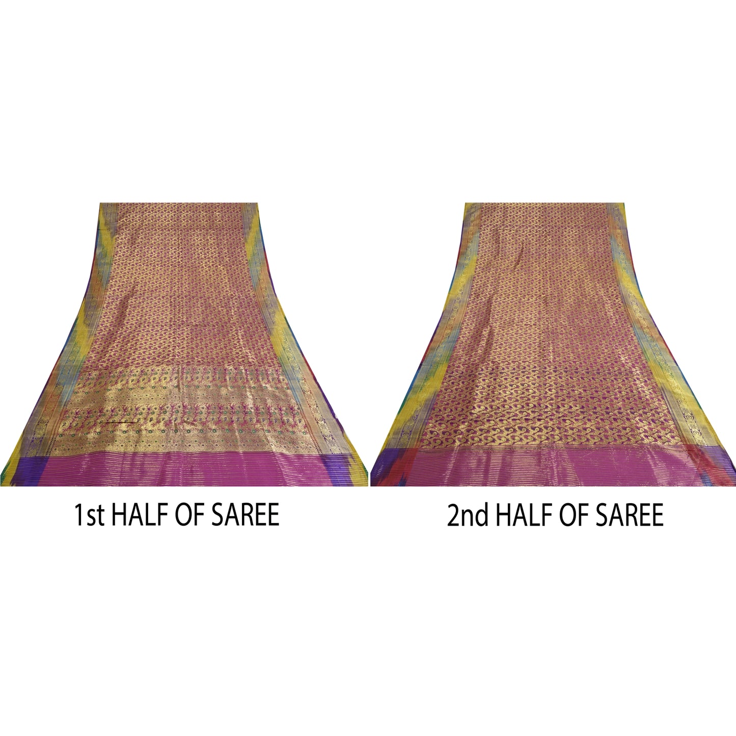 Sanskriti Vintage Pink Sarees Pure Silk Woven Brocade/Banarasi Zari Sari Sustainable Fabric