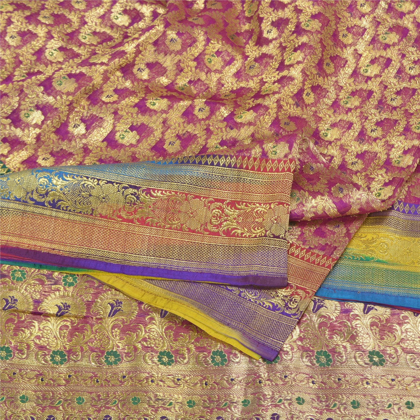 Sanskriti Vintage Pink Sarees Pure Silk Woven Brocade/Banarasi Zari Sari Sustainable Fabric