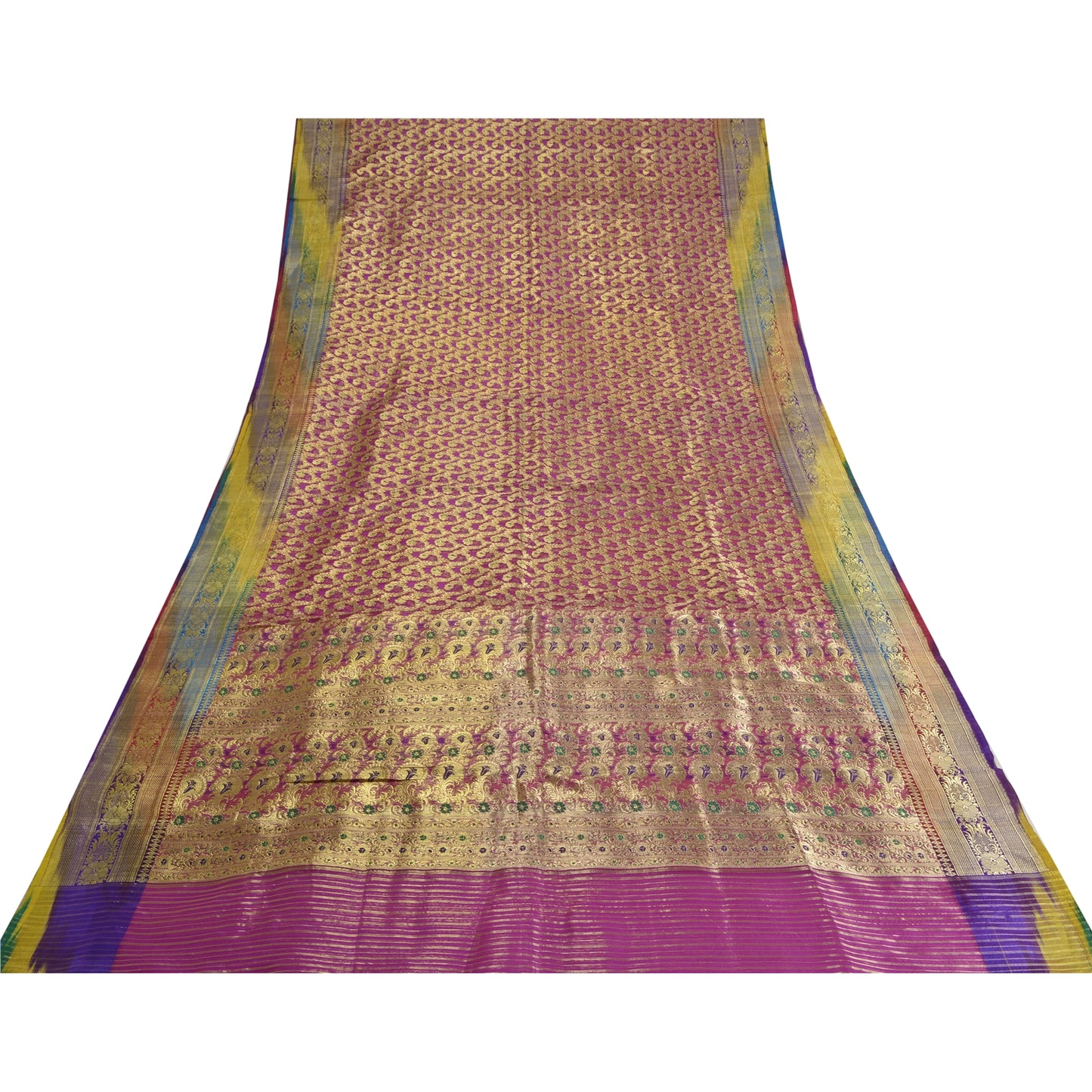 Sanskriti Vintage Pink Sarees Pure Silk Woven Brocade/Banarasi Zari Sari Sustainable Fabric