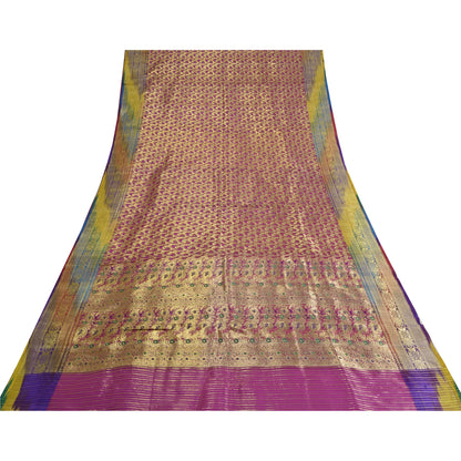 Sanskriti Vintage Pink Sarees Pure Silk Woven Brocade/Banarasi Zari Sari Sustainable Fabric