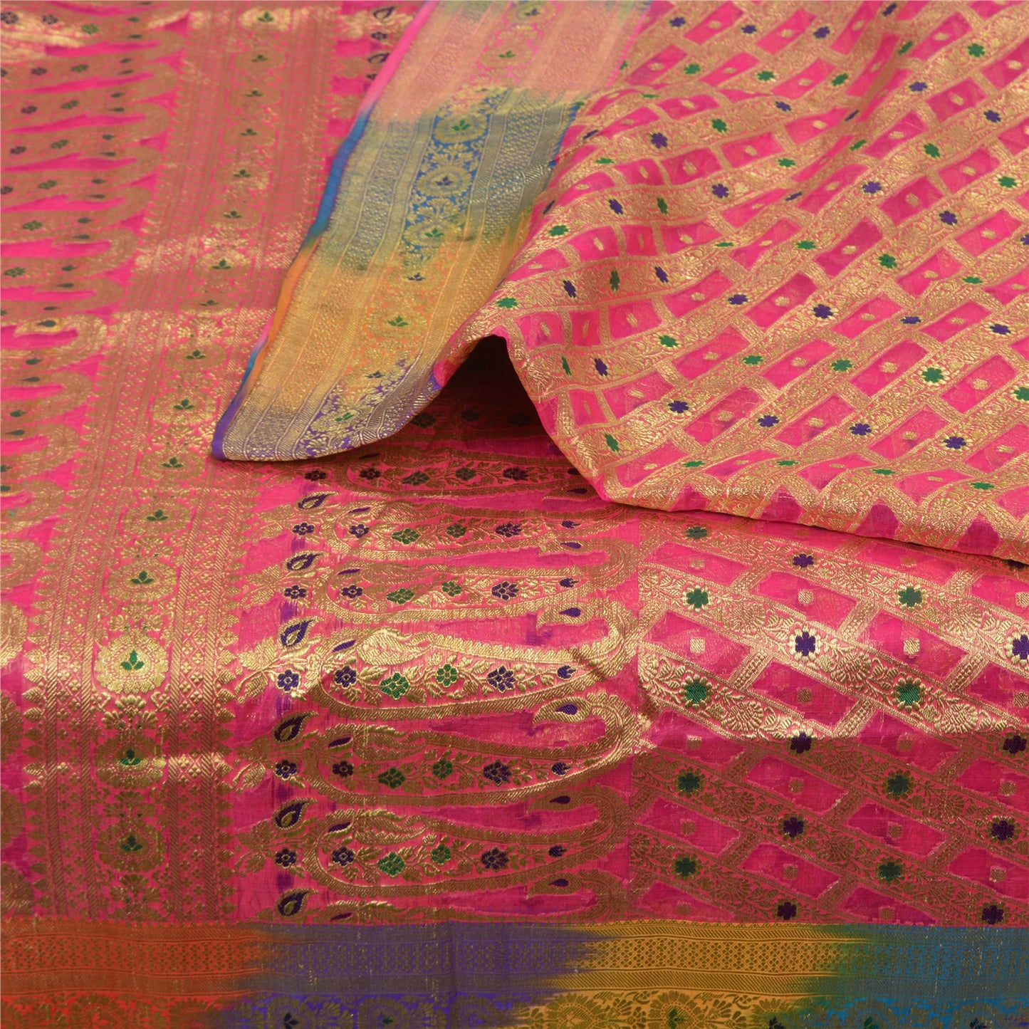 Sanskriti Vintage Pink Sarees Pure Silk Woven Brocade/Banarasi Zari Sari Sustainable Fabric