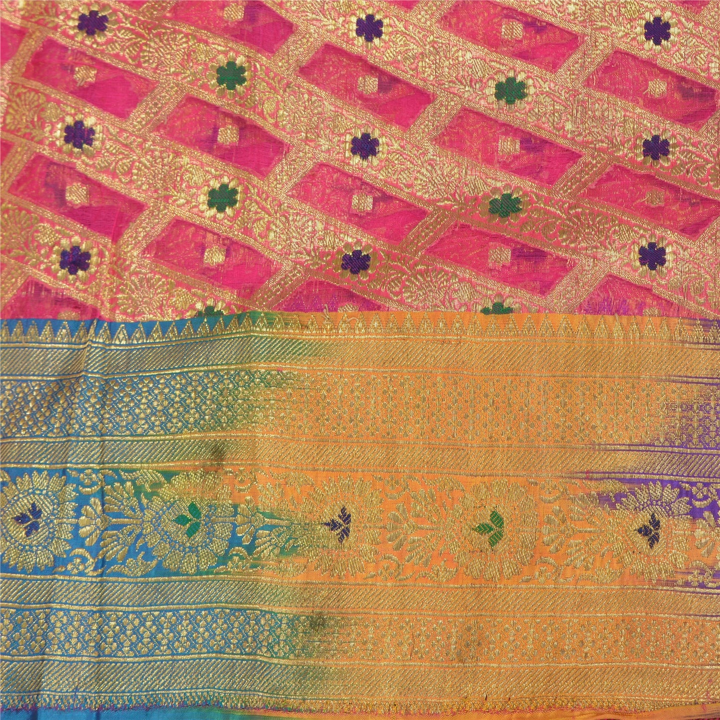 Sanskriti Vintage Pink Sarees Pure Silk Woven Brocade/Banarasi Zari Sari Sustainable Fabric