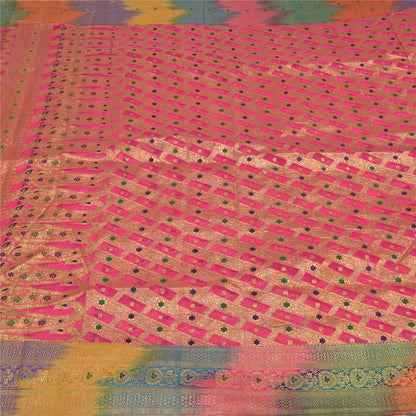 Sanskriti Vintage Pink Sarees Pure Silk Woven Brocade/Banarasi Zari Sari Sustainable Fabric