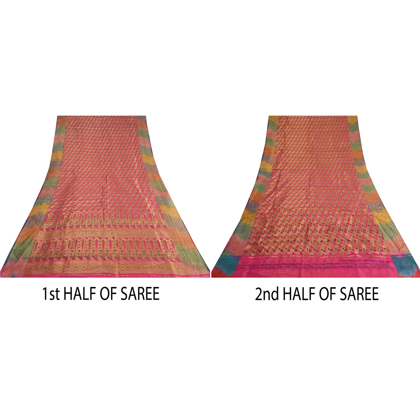 Sanskriti Vintage Pink Sarees Pure Silk Woven Brocade/Banarasi Zari Sari Sustainable Fabric