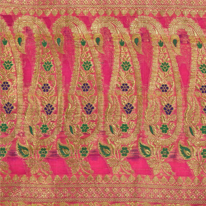 Sanskriti Vintage Pink Sarees Pure Silk Woven Brocade/Banarasi Zari Sari Sustainable Fabric