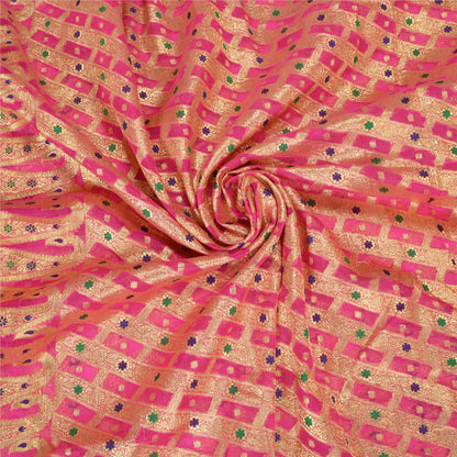 Sanskriti Vintage Pink Sarees Pure Silk Woven Brocade/Banarasi Zari Sari Sustainable Fabric