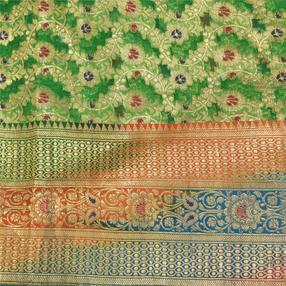 Sanskriti Vintage Green Sarees Pure Silk Woven Brocade/Banarasi Zari Sari Sustainable Fabric