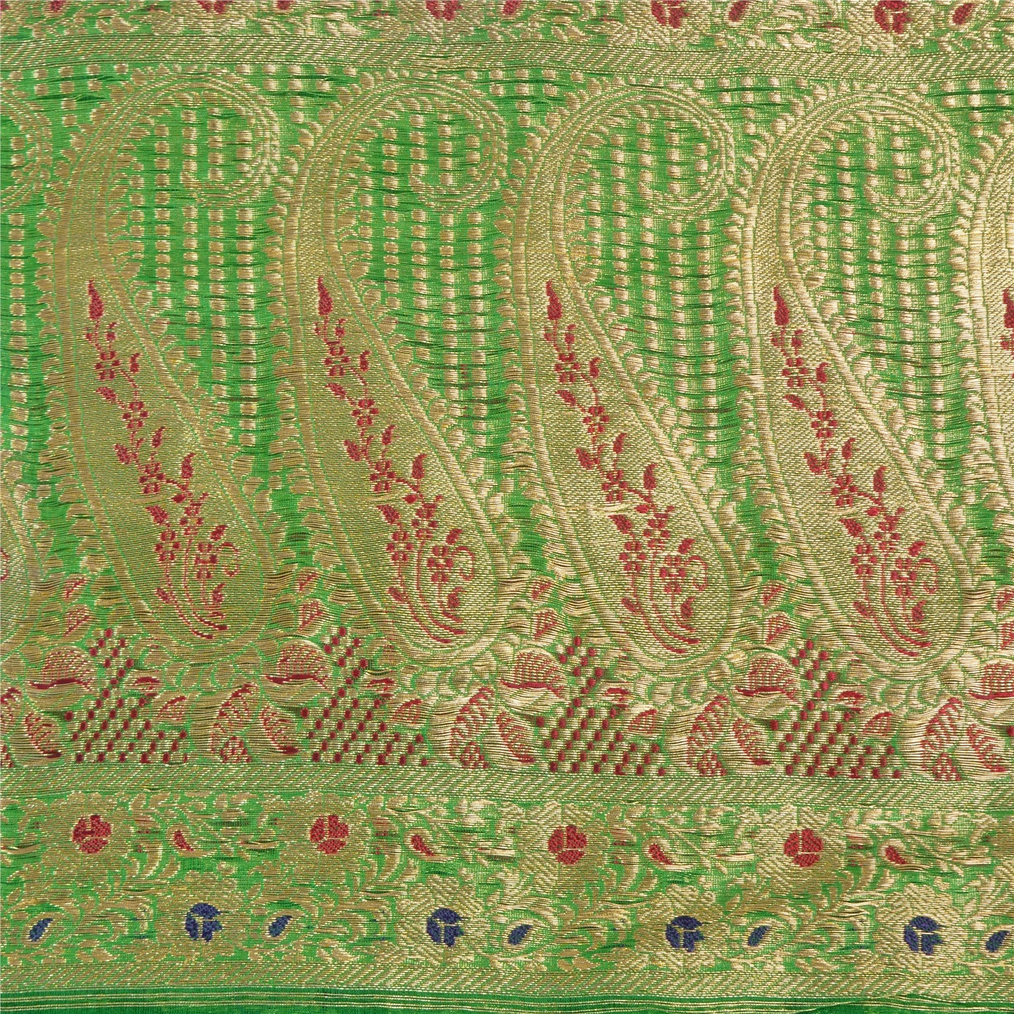 Sanskriti Vintage Green Sarees Pure Silk Woven Brocade/Banarasi Zari Sari Sustainable Fabric