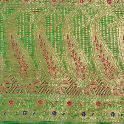 Sanskriti Vintage Green Sarees Pure Silk Woven Brocade/Banarasi Zari Sari Sustainable Fabric