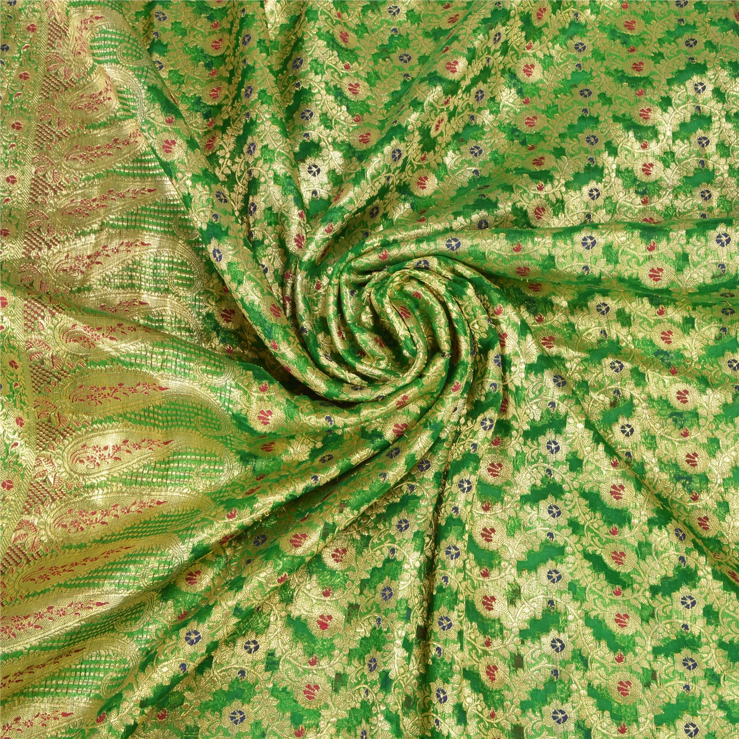 Sanskriti Vintage Green Sarees Pure Silk Woven Brocade/Banarasi Zari Sari Sustainable Fabric