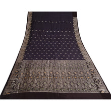 Load image into Gallery viewer, Sanskriti Vintage Black Sarees Pure Satin Silk Brocade/Banarasi Zari Sari Fabric
