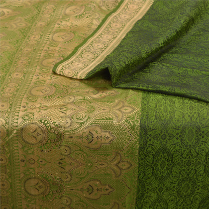 Sanskriti Vintage Green Indian Sarees Pure Satin Silk Woven Sari Yard Sustainable Fabric